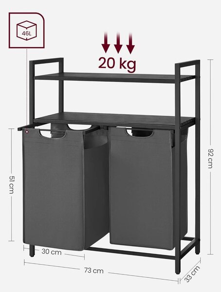 Cos de rufe, Vasagle, Negru-Gri, 73×33×92 cm