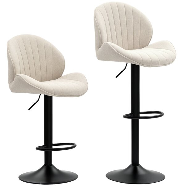 HOMCOM Set de 2 Scaune de Bar cu Suport pentru Picioare, din Țesătură cu Efect de Cinilie, 48x50x94-115 cm, Negru și Bej | Aosom Romania