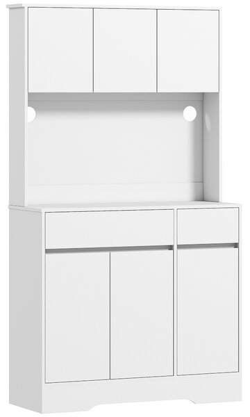 HOMCOM Bufet de Bucătărie Modern cu 4 Dulapuri, 2 Sertare și Rafturi Reglabile, 100x38x180 cm, Alb | Aosom Romania