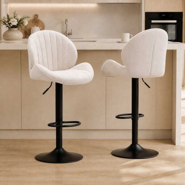 HOMCOM Set de 2 Scaune de Bar cu Suport pentru Picioare, din Țesătură cu Efect de Cinilie, 48x50x94-115 cm, Negru și Bej | Aosom Romania