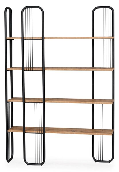 Biblioteca Sierra cu 4 Rafturi, Negru - Maro, 125x180x28 cm