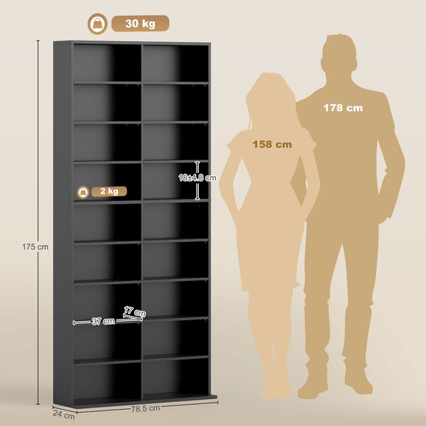 HOMCOM Raft pentru CD-uri cu 14 Rafturi Reglabile pentru 640 CD-uri/360 DVD-uri Negru | Aosom Romania