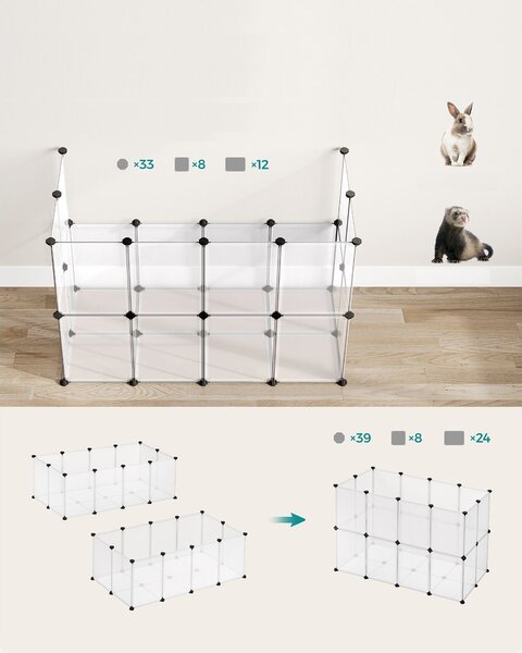 Țarc pentru animale mici din plastic transparent BEN, 125x63x42 cm, transparent SongmicsHome