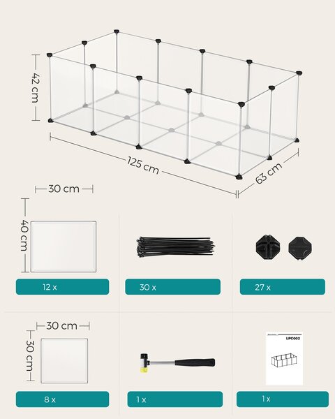 Țarc pentru animale mici din plastic transparent BEN, 125x63x42 cm, transparent SongmicsHome