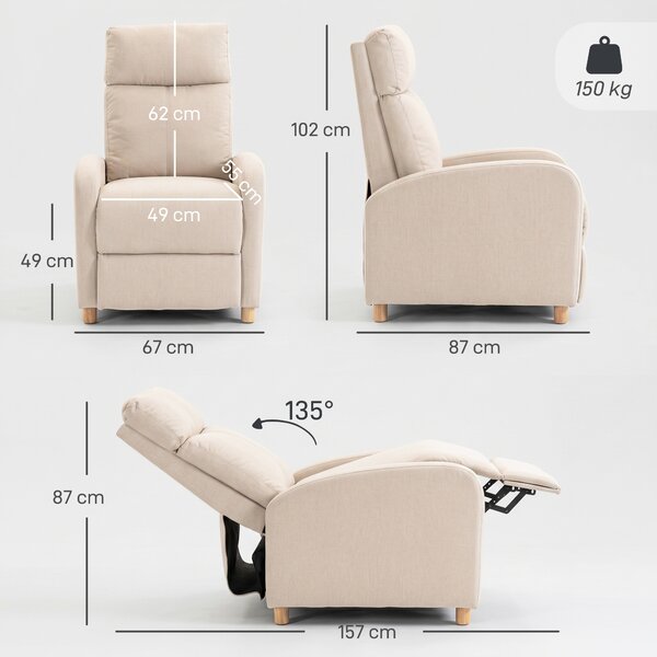 HOMCOM Fotoliu Recliner cu Suport pentru Picioare, Arcuri în Saci, Țesătură In, 87x67x102 cm, Bej | Aosom Romania