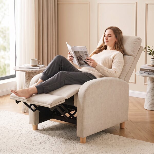 HOMCOM Fotoliu Recliner cu Suport pentru Picioare, Arcuri în Saci, Țesătură In, 87x67x102 cm, Bej | Aosom Romania