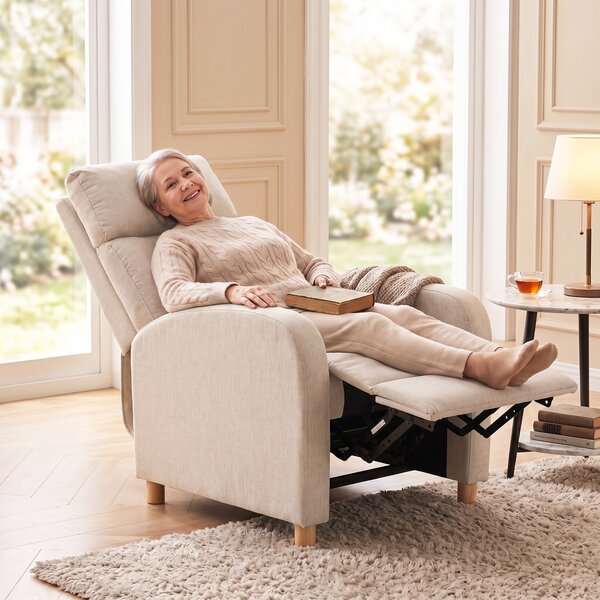 HOMCOM Fotoliu Recliner cu Suport pentru Picioare, Arcuri în Saci, Țesătură In, 87x67x102 cm, Bej | Aosom Romania
