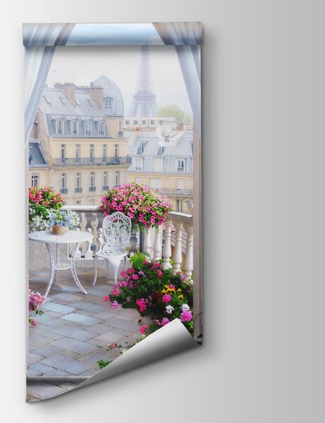 Fototapet Balcon cu vedere la Turnul Eiffel, Fototapet ferestre, Fototapet populare, u79425 - Tapeko.ro