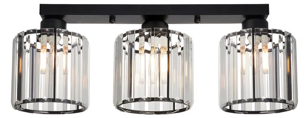 Plafoniera Klausen Esra PL3 3xE27 Negru 17.5x49.5x13 cm Corp Iluminat Tavan Clasic Interior Metal Sticla Design Elegant Eficienta Luminoasa LED