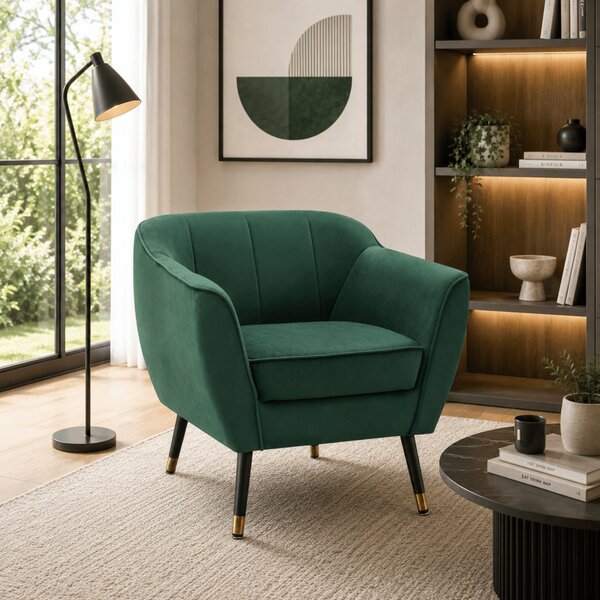 KONDELA Fotoliu de design, ţesătură Velvet verde/negru/aurie, VIODA