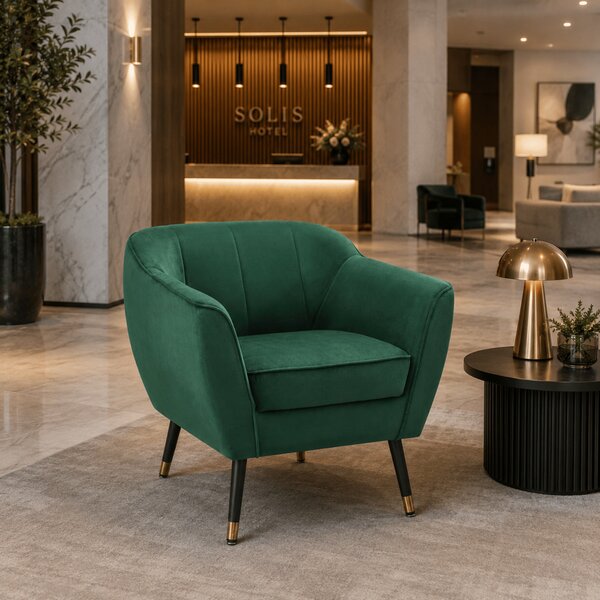 KONDELA Fotoliu de design, ţesătură Velvet verde/negru/aurie, VIODA