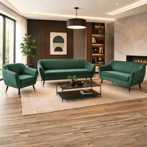 KONDELA Fotoliu de design, ţesătură Velvet verde/negru/aurie, VIODA