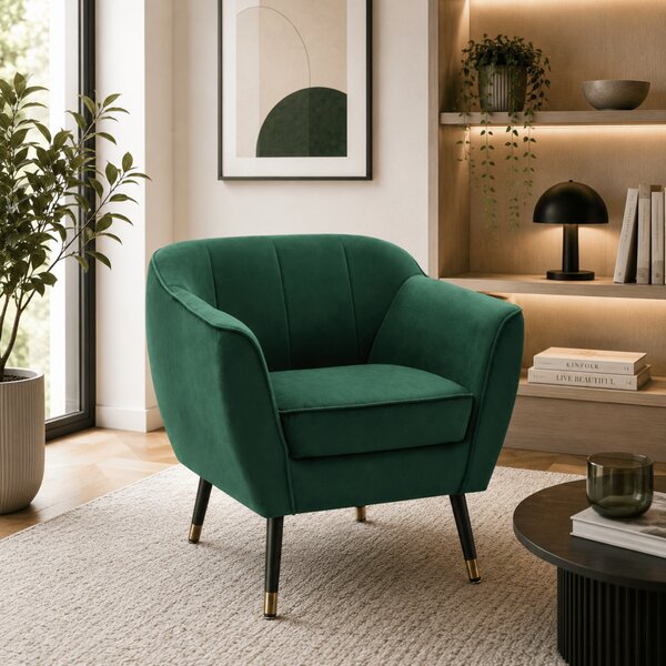 KONDELA Fotoliu de design, ţesătură Velvet verde/negru/aurie, VIODA