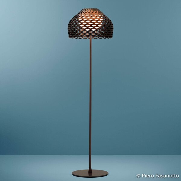 FLOS Tatou F lampadar dimabil, gri ocru, reglabil, Maro / Rugină, Camera de zi / sufragerie, Metal, Design