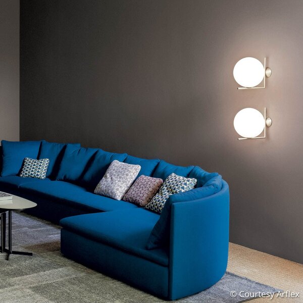 FLOS IC C/W2 Aplică de perete, crom Ø 30 cm, reglabil, Metalic, Camera de zi / sufragerie, Sticlă, Design, Soclu de perete jos