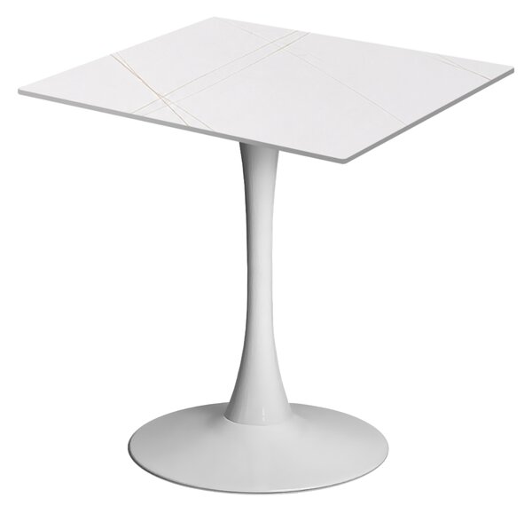 Masa 2HOME stil Tulip Patrata, Marble Alb, 70x70cm