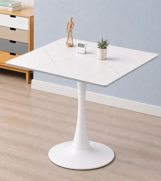 Masa 2HOME stil Tulip Patrata, Marble Alb, 60x60cm