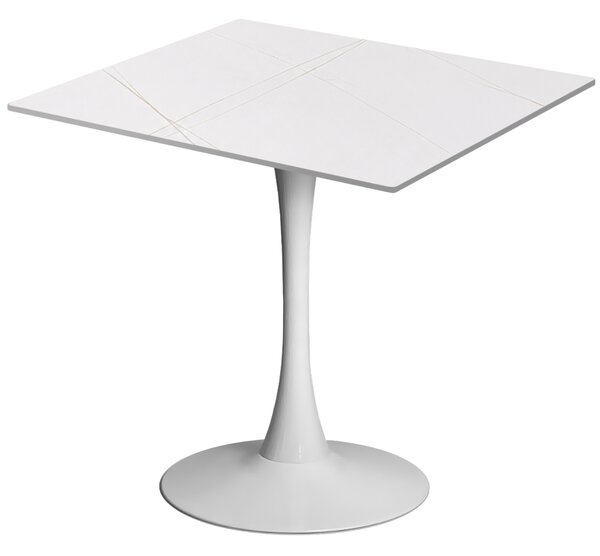 Masa 2HOME stil Tulip Patrata, Marble Alb, 80x80cm