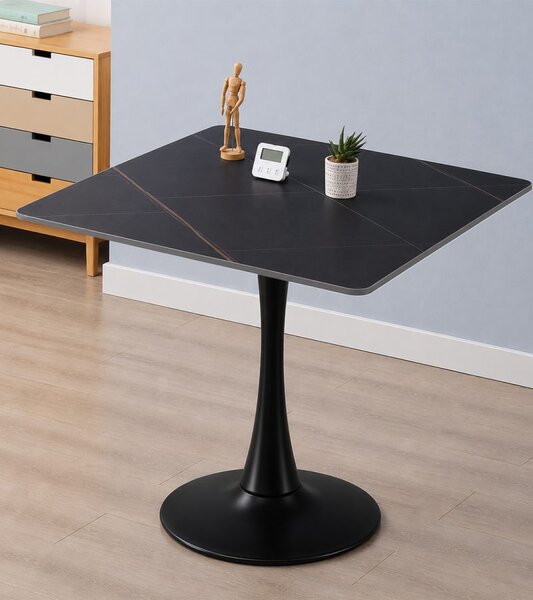 Masa 2HOME stil Tulip Patrata, Marble Negru, 60x60cm