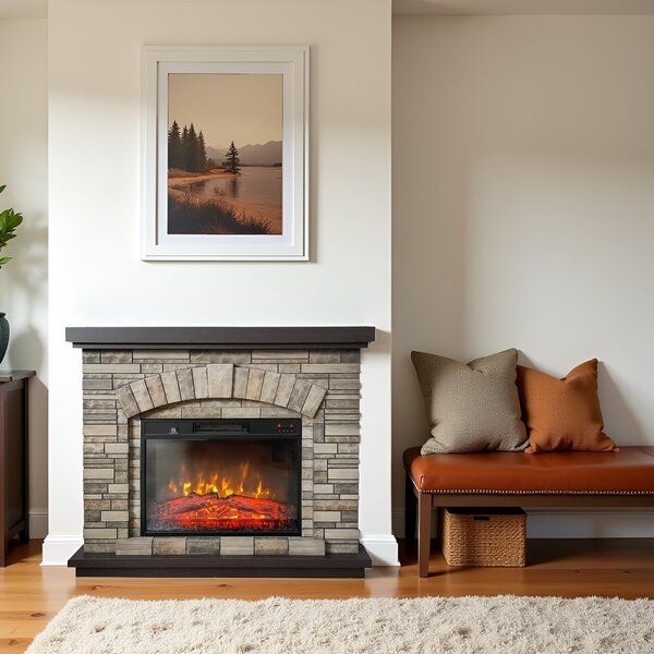 Semineu electric ElectricSun 3D AMBAR Stone, cu sunet, 3 culori, Wi-Fi cu APP internet, L107xH90cm