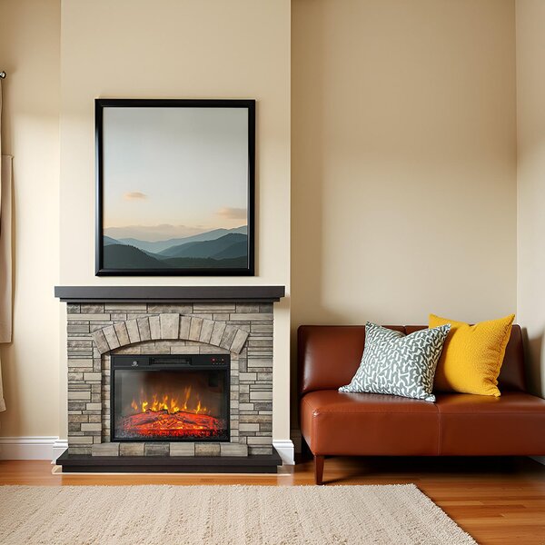 Semineu electric ElectricSun 3D AMBAR Stone, cu sunet, 3 culori, Wi-Fi cu APP internet, L107xH90cm