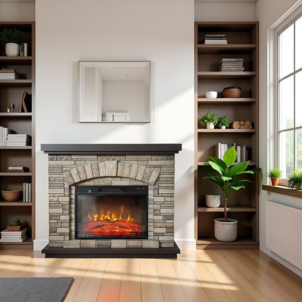 Semineu electric ElectricSun 3D AMBAR Stone, cu sunet, 3 culori, Wi-Fi cu APP internet, L107xH90cm