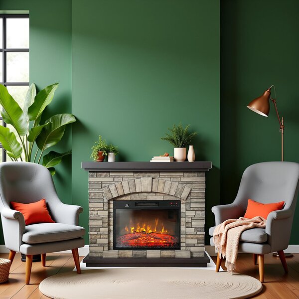 Semineu electric ElectricSun 3D AMBAR Stone, cu sunet, 3 culori, Wi-Fi cu APP internet, L107xH90cm