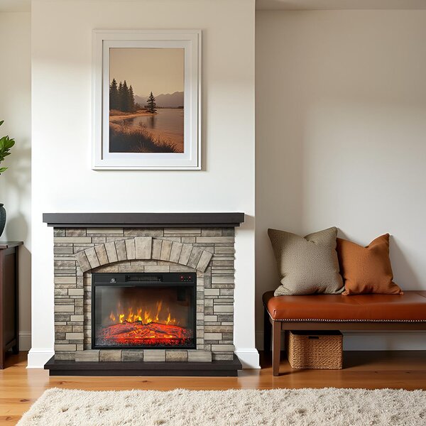 Semineu electric ElectricSun 3D AMBAR Stone, cu sunet, 3 culori, Wi-Fi cu APP internet, L107xH90cm