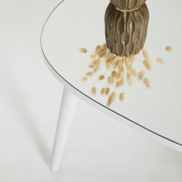 Masa de Cafea Gusto cu Sticla Securizata, Alb - Gri, 75x38x55 cm