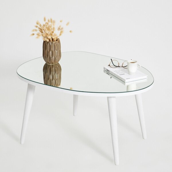 Masa de Cafea Gusto cu Sticla Securizata, Alb - Gri, 75x38x55 cm