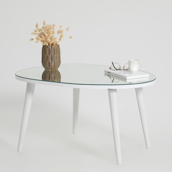 Masa de Cafea Gusto cu Sticla Securizata, Alb - Gri, 75x38x55 cm