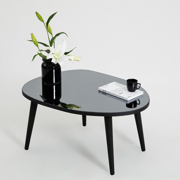 Masa de Cafea Gusto cu Sticla Securizata, Alb - Gri, 75x38x55 cm