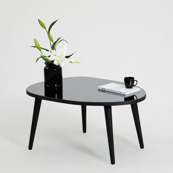 Masa de Cafea Gusto cu Sticla Securizata, Alb - Gri, 75x38x55 cm