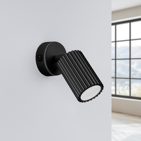 SOLLUX LIGHTING Spot de perete carbon, negru, proiecție 16 cm, întrerupător, aluminiu, Negru, Camera de zi / sufragerie, Aluminiu, Modern