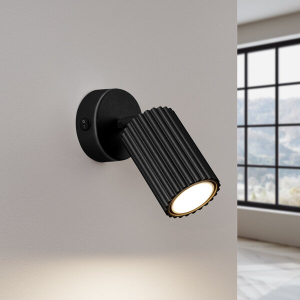 SOLLUX LIGHTING Spot de perete carbon, negru, proiecție 16 cm, întrerupător, aluminiu, Negru, Camera de zi / sufragerie, Aluminiu, Modern
