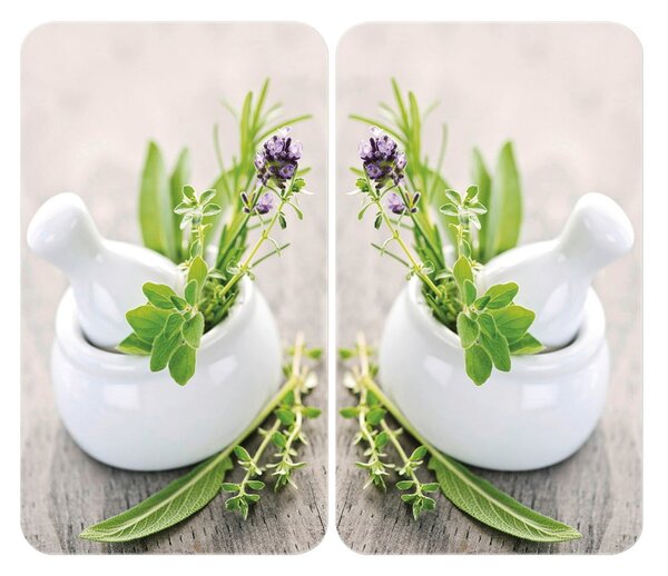 Set 2 protecții din sticlă pentru aragaz Wenko Herbal, 52 x 30 cm