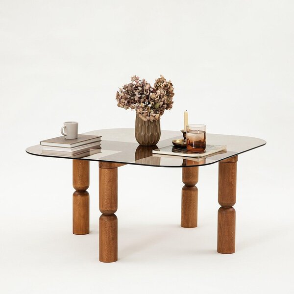 Masuta de cafea Kei Lemn Solid cu Sticla Securizata, 80x40x80 cm