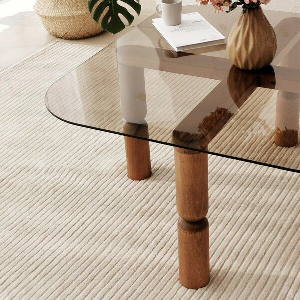 Masuta de cafea Kei Lemn Solid cu Sticla Securizata, 80x40x80 cm