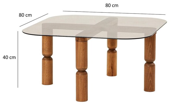 Masuta de cafea Kei Lemn Solid cu Sticla Securizata, 80x40x80 cm