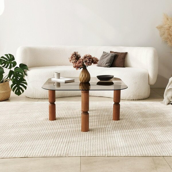 Masuta de cafea Kei Lemn Solid cu Sticla Securizata, 80x40x80 cm
