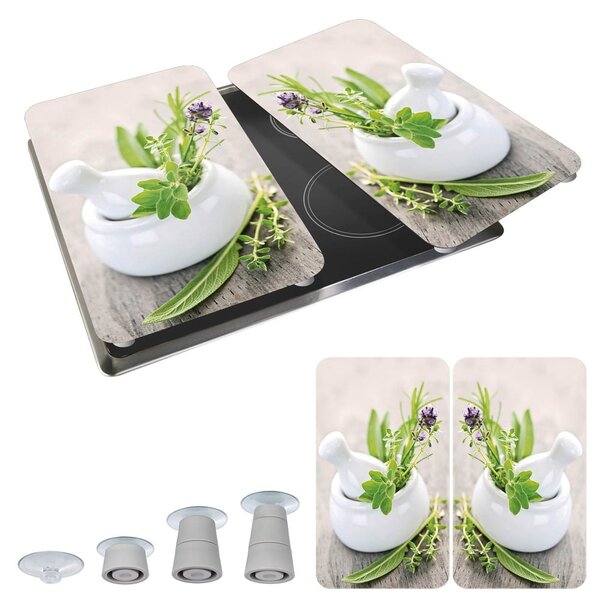 Set 2 protecții din sticlă pentru aragaz Wenko Herbal, 52 x 30 cm