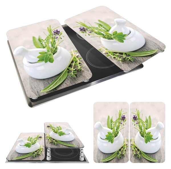 Set 2 protecții din sticlă pentru aragaz Wenko Herbal, 52 x 30 cm