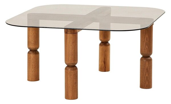 Masuta de cafea Kei Lemn Solid cu Sticla Securizata, 80x40x80 cm