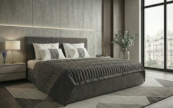 Set dormitor Malibu Gri cu dulap Atlantic 150 cm Alb/Gri