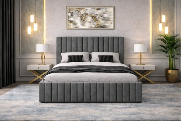 Set dormitor Cairo Gri cu dulap tapitat Cairo 150 cm Gri