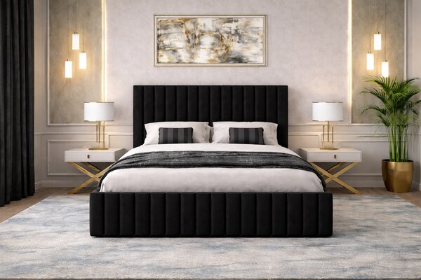 Set dormitor Cairo Negru cu dulap tapitat Cairo 150 cm Negru