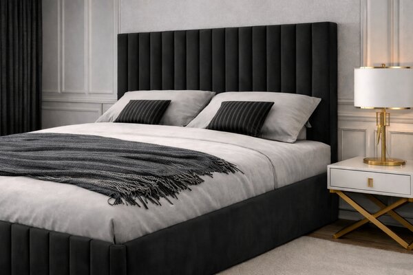 Set dormitor Cairo Negru cu dulap tapitat Cairo 150 cm Negru