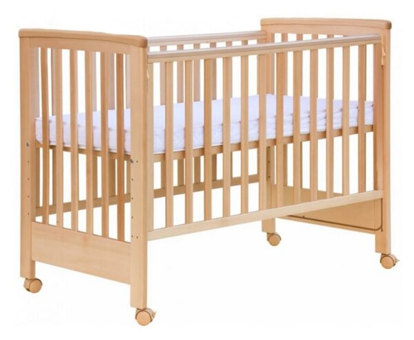 Patut co-sleeping 120x60 cu laterala culisanta total si roti Treppy Dreamy Plus, integral din lemn masiv fag, reglabil pe 5 nivele, include sistem de ancorare, certificat TUV, EN716-1, EN716-2, culoare natur + saltea cocos 12 cm lux