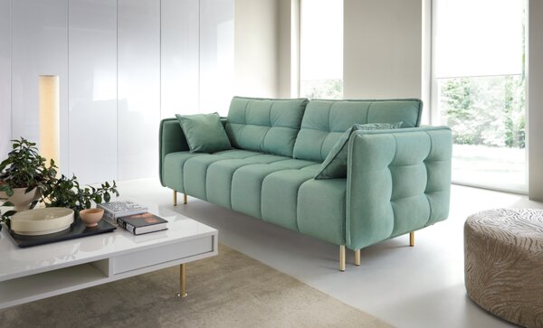 Canapea Cavola Castel 34 Extensibila cu Arcuri Pocket si Spuma Poliuretanica, 3 Locuri, Suprafata de Dormit 200x140 cm, tapitata cu Stofa Easy Clean, cu Lada de Depozitare, Perne Incluse, l222xA92xH94 cm