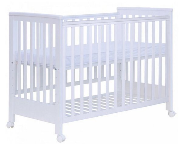 Patut co-sleeping 120x60 cu laterala culisanta total si roti Treppy Dreamy Plus, integral din lemn masiv fag, reglabil pe 5 nivele, include sistem de ancorare, certificat TUV, EN716-1, EN716-2, culoare alb